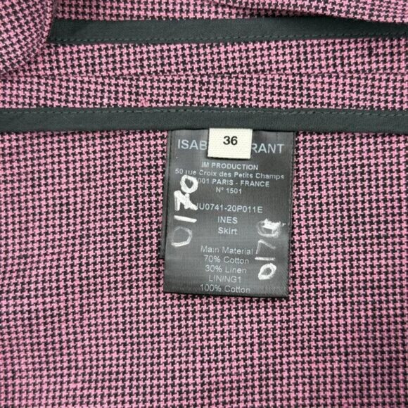 NWT ISABEL MARANT ETOILE Ines Houndstooth Linen Blend Skirt Sz 4 Mauve - Picture 5 of 8